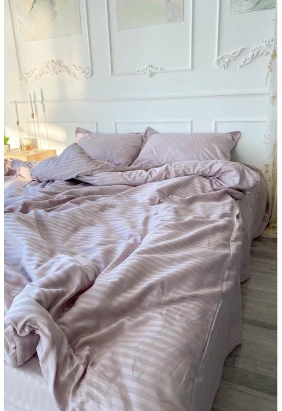 Lilac pink striped sateen cotton bedding set 