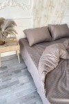 Cold beige striped sateen cotton bedding set 