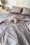 Cold beige striped sateen cotton bedding set 