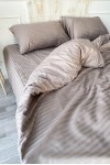 Cold beige striped sateen cotton bedding set 