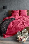 Magenta striped sateen cotton bedding set