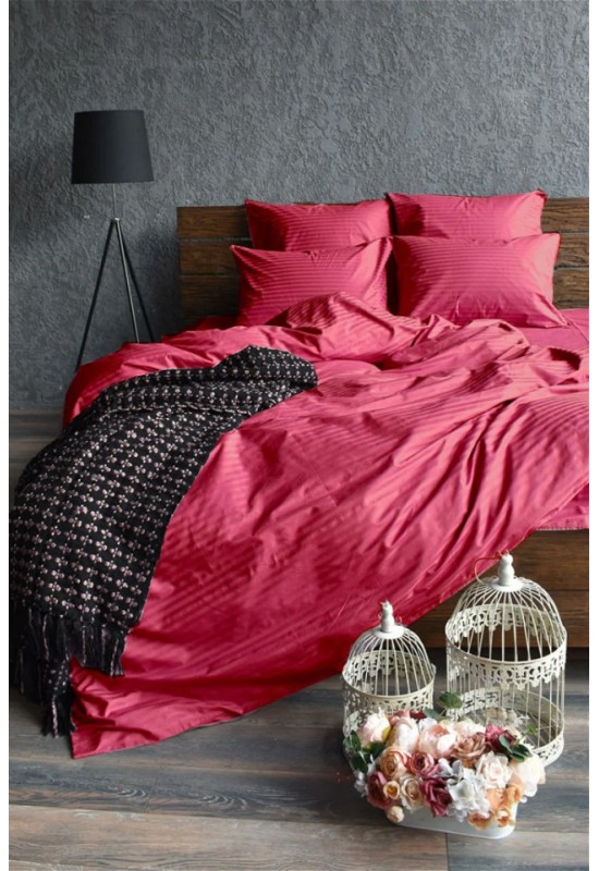 Magenta striped sateen cotton bedding set