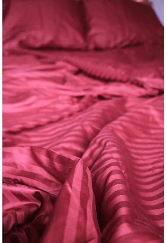 Magenta striped sateen cotton bedding set