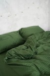 Moss green striped sateen cotton bedding set 