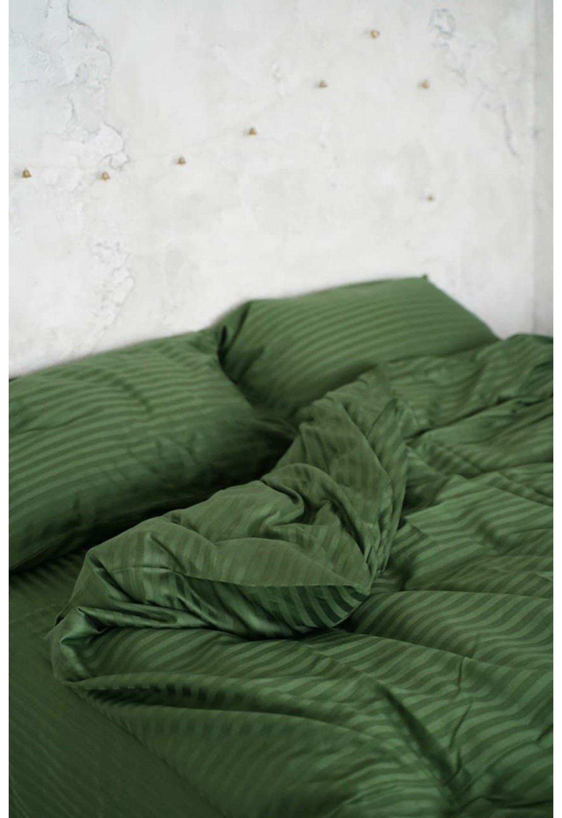 Moss green striped sateen cotton bedding set Twin Standard Queen Full