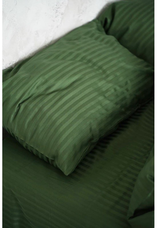 Moss green striped sateen cotton bedding set 