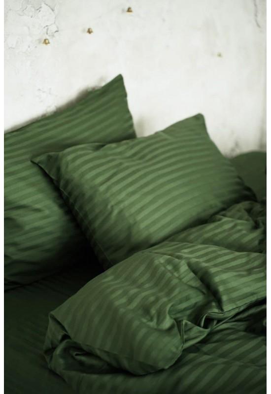 Moss green striped sateen cotton bedding set 