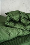 Moss green striped sateen cotton bedding set 