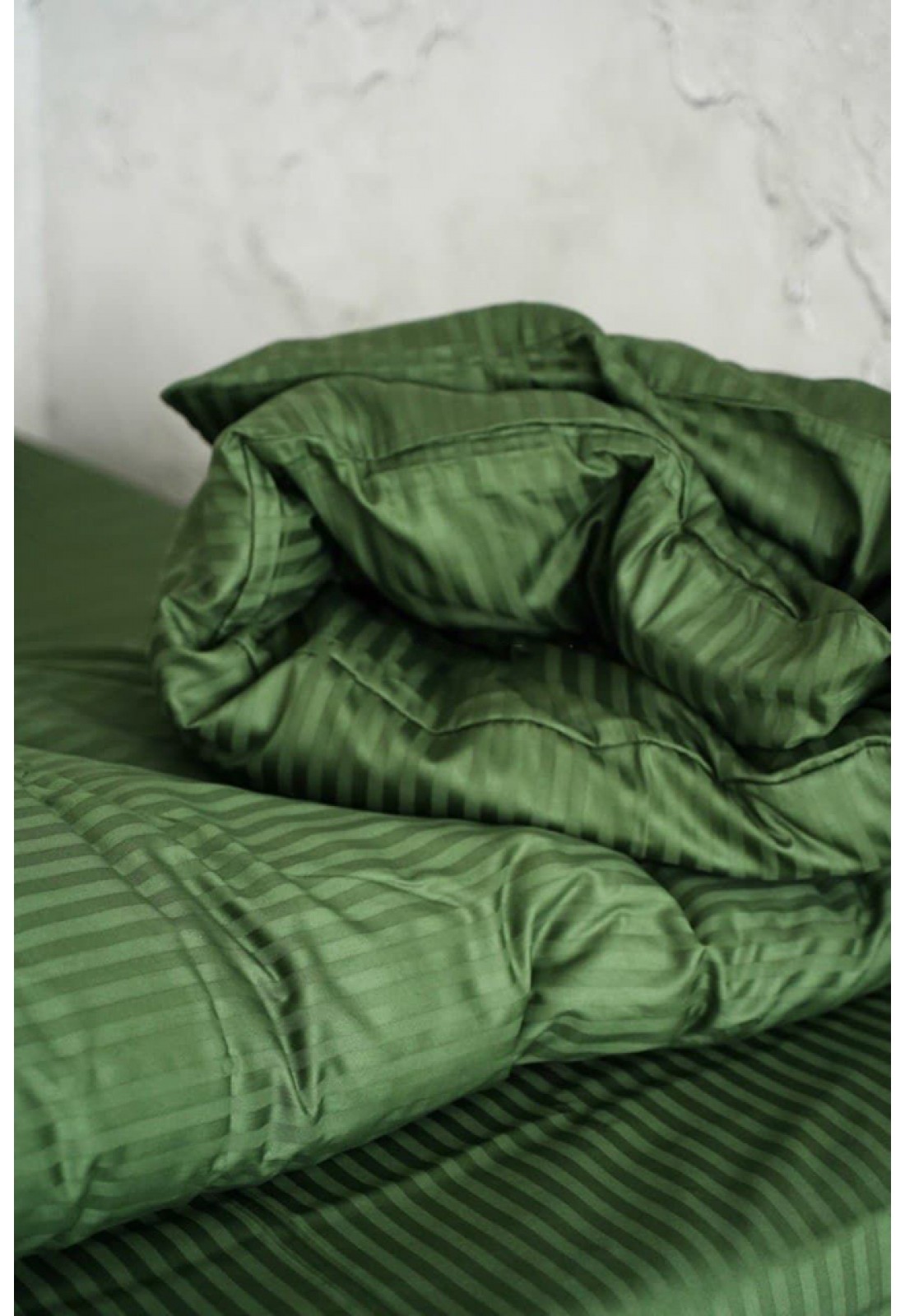Moss green striped sateen cotton bedding set Twin Standard Queen Full