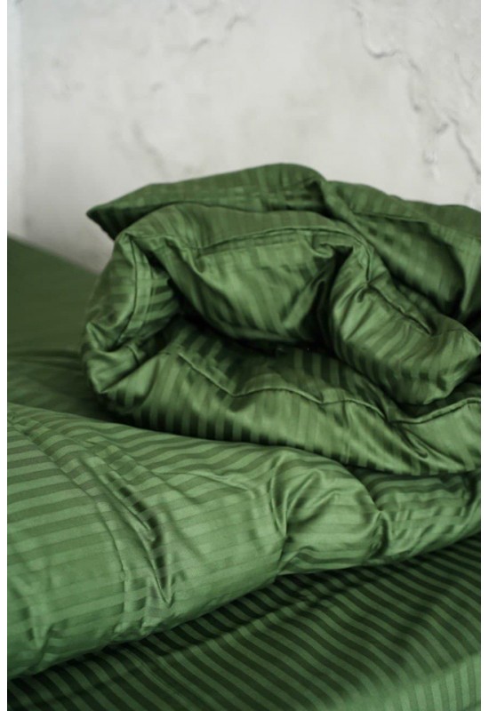 Moss green striped sateen cotton bedding set 