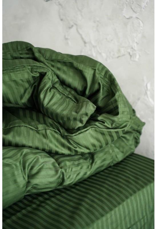 Moss green striped sateen cotton bedding set 