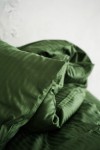 Moss green striped sateen cotton bedding set 