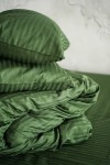 Moss green striped sateen cotton bedding set 