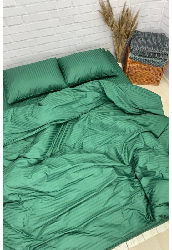 Green striped sateen cotton bedding set All sizes