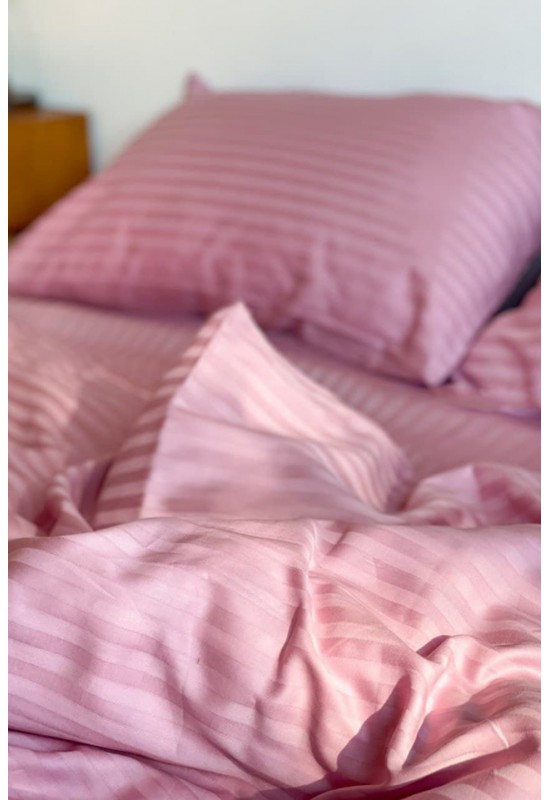 Pink striped sateen cotton bedding set All sizes