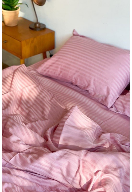 Pink striped sateen cotton bedding set All sizes