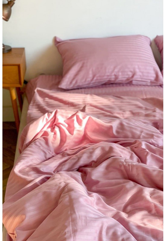 Pink striped sateen cotton bedding set All sizes