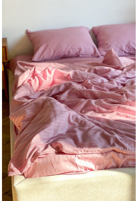 Pink striped sateen cotton bedding set All sizes