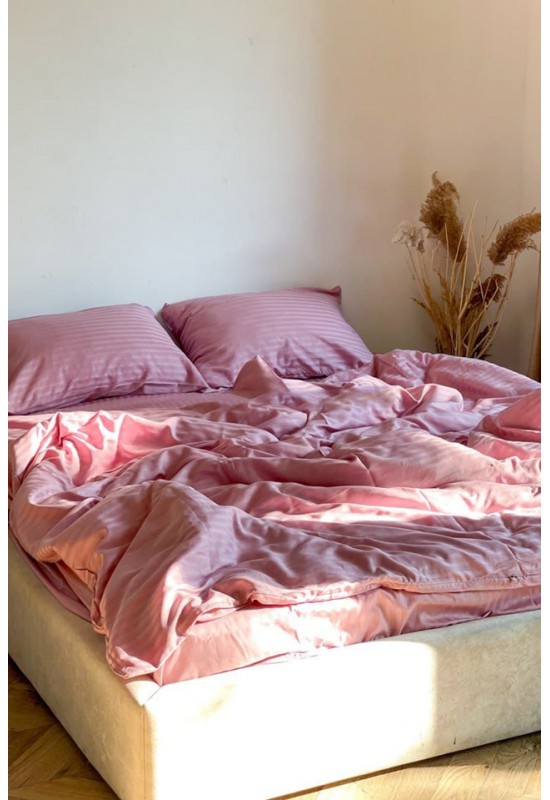 Pink striped sateen cotton bedding set All sizes