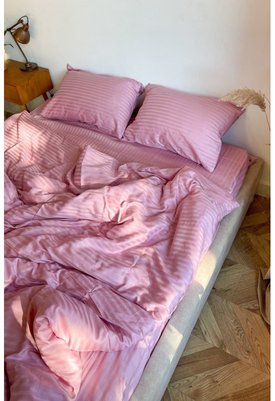 Pink striped sateen cotton bedding set All sizes