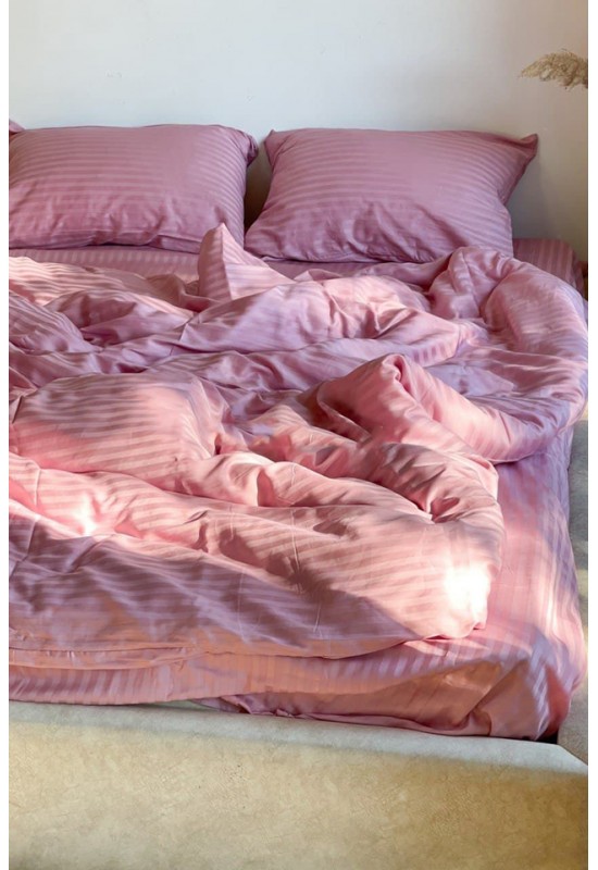 Pink striped sateen cotton bedding set All sizes