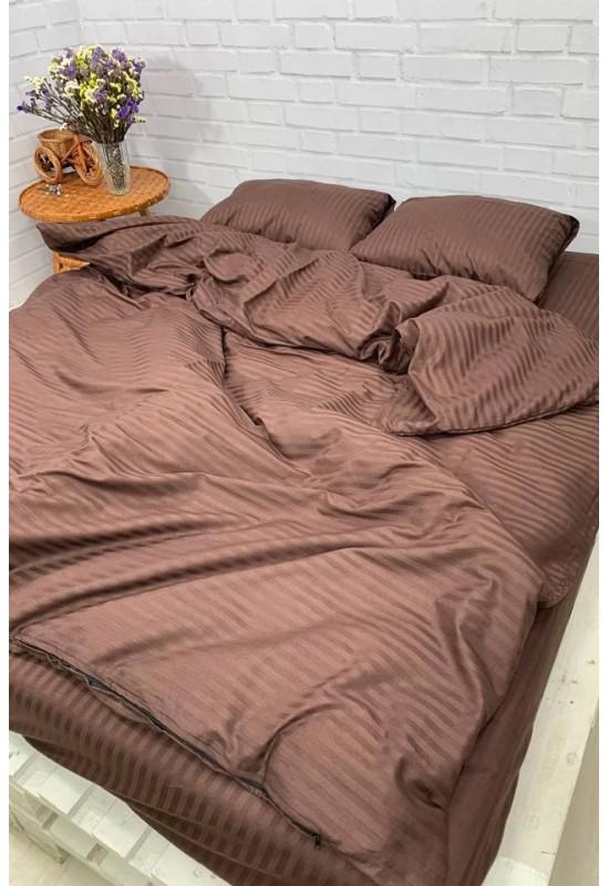 Dark brown striped sateen cotton bedding All sizes