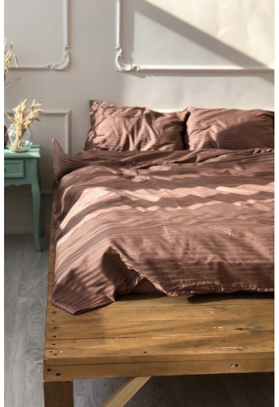 Dark brown striped sateen cotton bedding All sizes