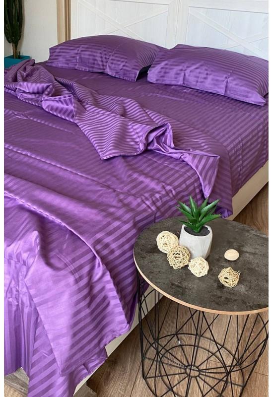 Purple striped sateen cotton bedding set All sizes