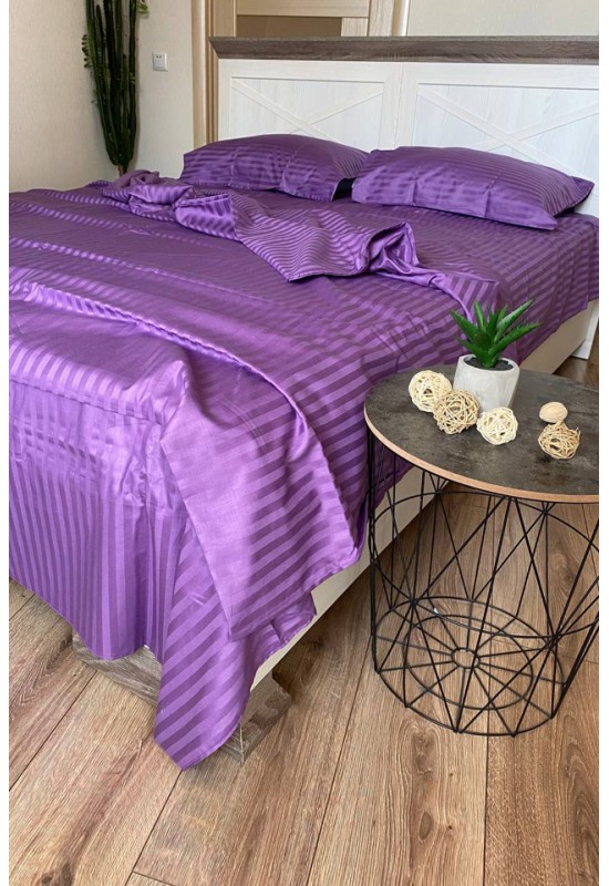 Purple striped sateen cotton bedding set All sizes