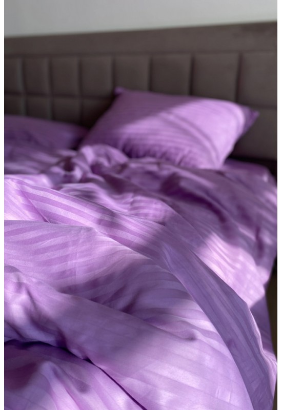 Purple striped sateen cotton bedding set All sizes