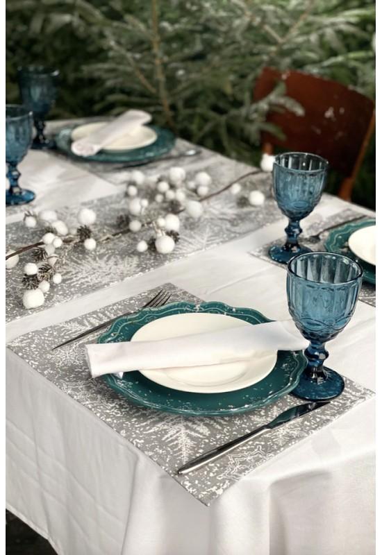 Cotton table placemats 2 pcs Gray with white