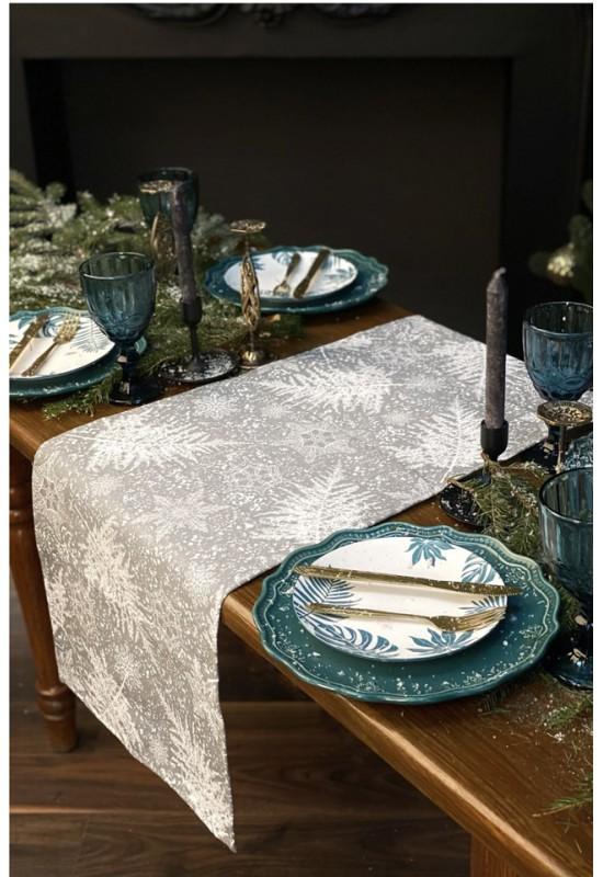 Cotton table runner Waterproof Gray with white