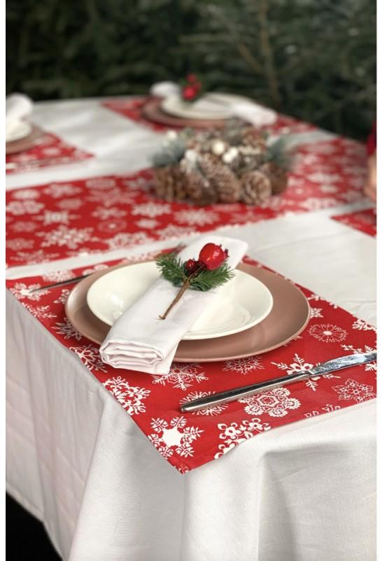 Cotton table placemats 2 pcs Waterproof Red with white snowflakes