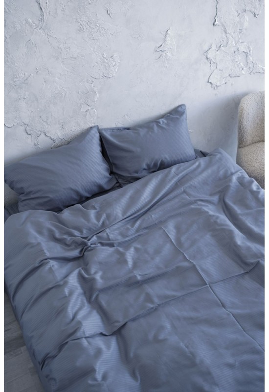 Sateen cotton bedding set in striped sage blue
