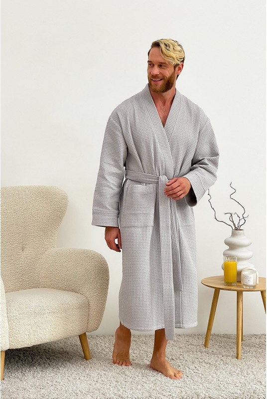 Waffle cotton robe for men