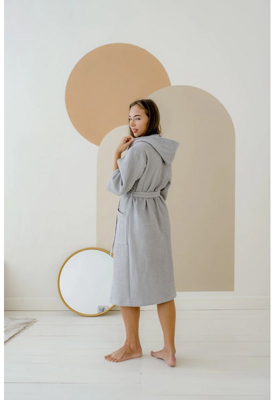 Waffle cotton robe Hooded bathrobe for women 