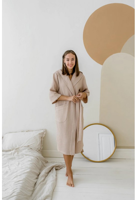 Waffle cotton robe Hooded bathrobe for women 