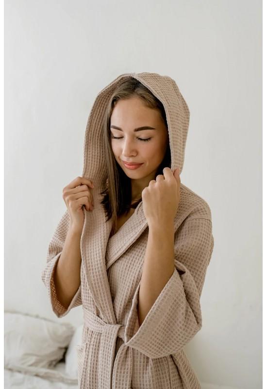 Waffle cotton robe Hooded bathrobe for women 