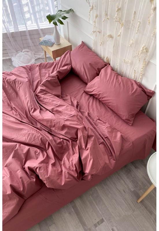 Cotton bedding set 4 pcs in Coral red