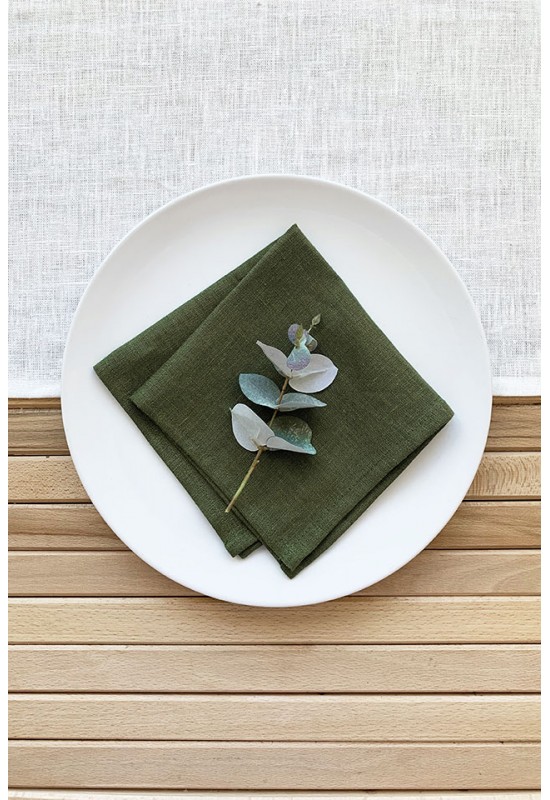 Moss Forest Green Linen Cloth Napkins