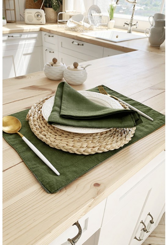 Moss Forest Green Linen Cloth Napkins for Weddings and Dinners