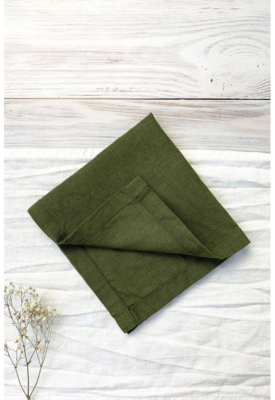 Moss Forest Green Linen Cloth Napkins