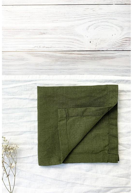 Moss Forest Green Linen Cloth Napkins