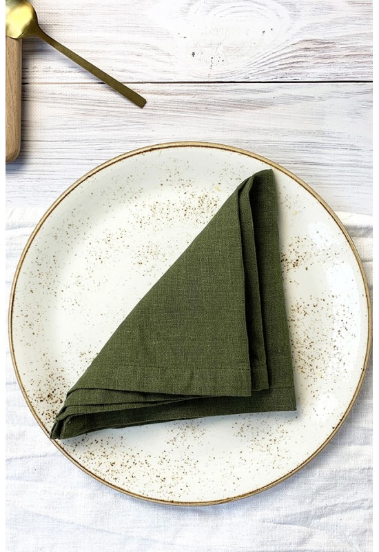 Linen Cloth Napkins in Moss Olive Green for Weddings and Dinners