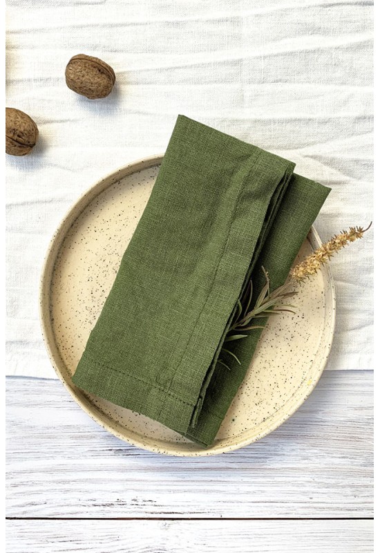 Moss Forest Green Linen Cloth Napkins