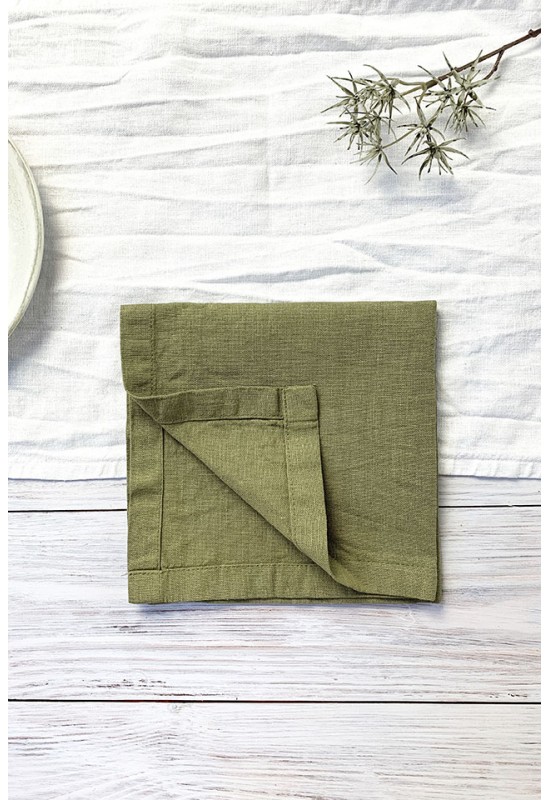 Linen Cloth Napkins in Moss Olive Green for Weddings and Dinners