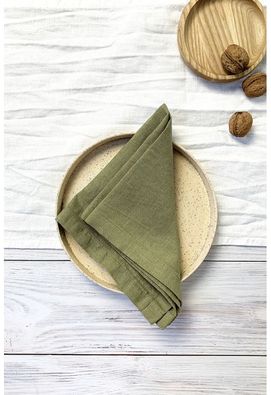 Linen Cloth Napkins in Moss Olive Green