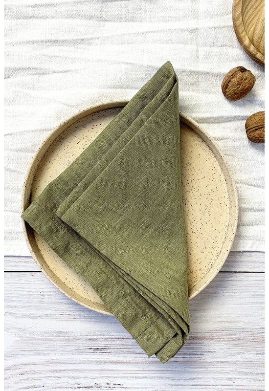 Linen Cloth Linen napkins in Moss Olive Green 