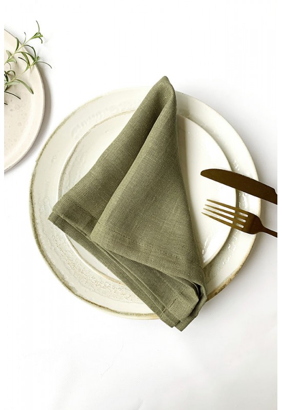 Linen Cloth Linen napkins in Moss Olive Green 