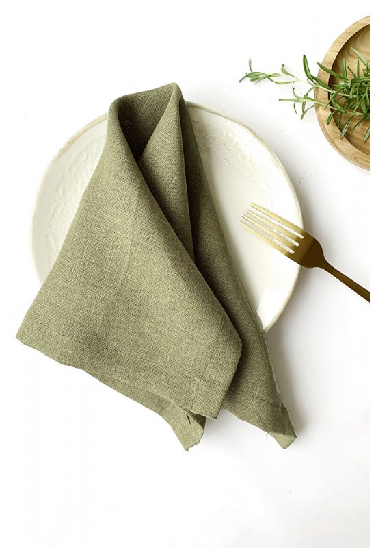 5 Pack | Olive Green Seamless Cloth Dinner Napkins, Wrinkle Resistant Linen  | 17x17